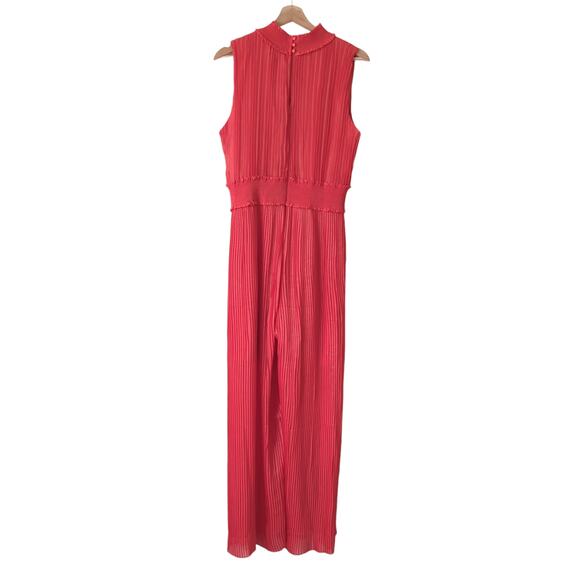 Nanette Lepore Glitter Chiffon Jumpsuit Womens 14 Pink Red Wide Leg Pleated $168 - Picture 4 of 10